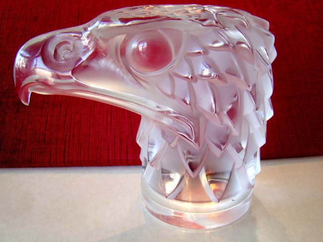 A fine vintage French Lalique frosted crystal eagle car ornament
